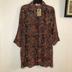 Sevya Handmade NWT Boho Floral Rust Button-Front Tunic S/M